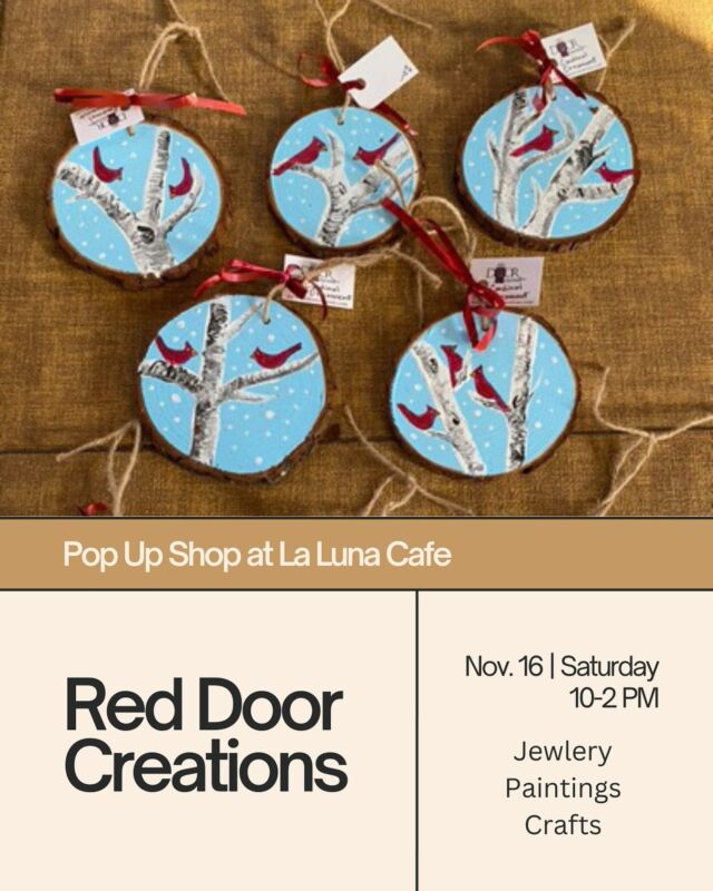 Tomorrow we are having a Pop Up Shop with @tara_barney_605 from Red Door Creations! Stop in from 10am-2pm to support a local artist at your favorite brunch spot! #lalunacafe #dtsf #supportlocal #popupshop #craft #siouxfalls #smallcafe